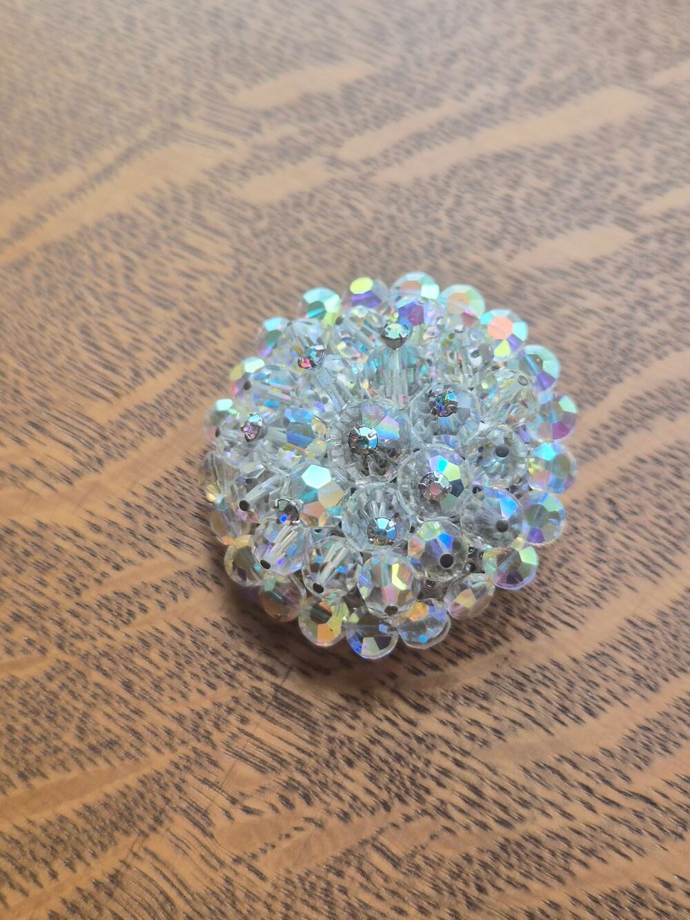 Vintage 1950s-1960s AB beaded cluster brooch pin starburst mid-century